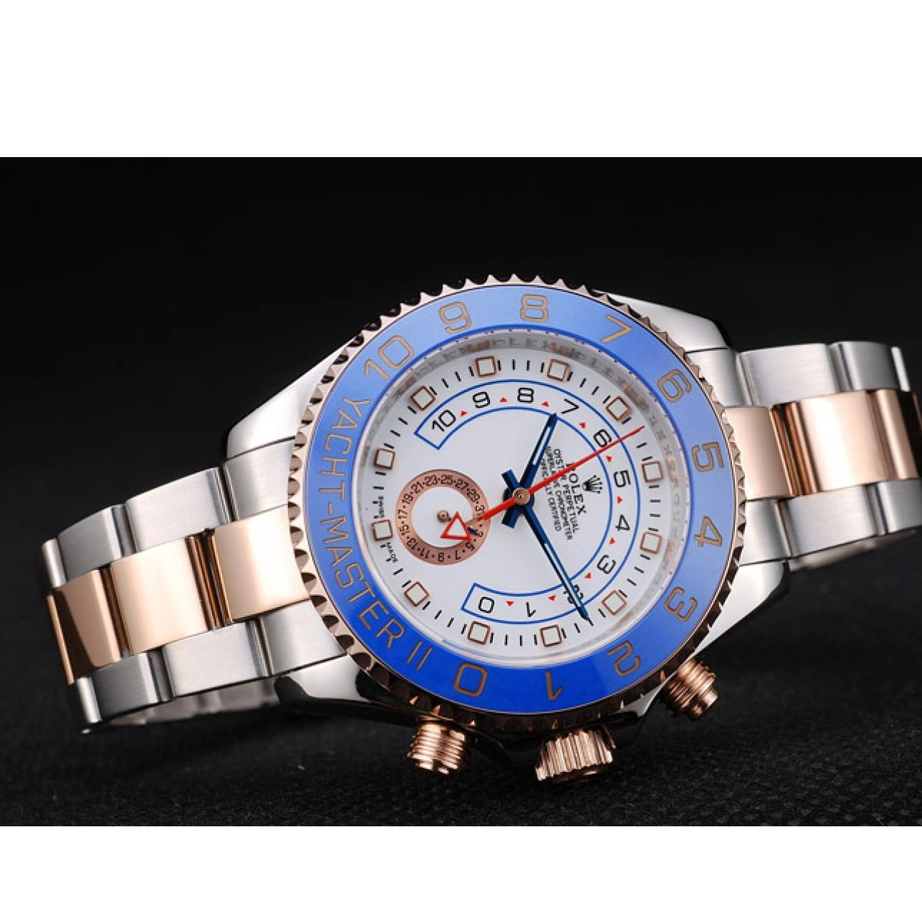 Aaa replica White Watch Ceramic Yachtmaster Dial Blue Rolex Bezel 0604